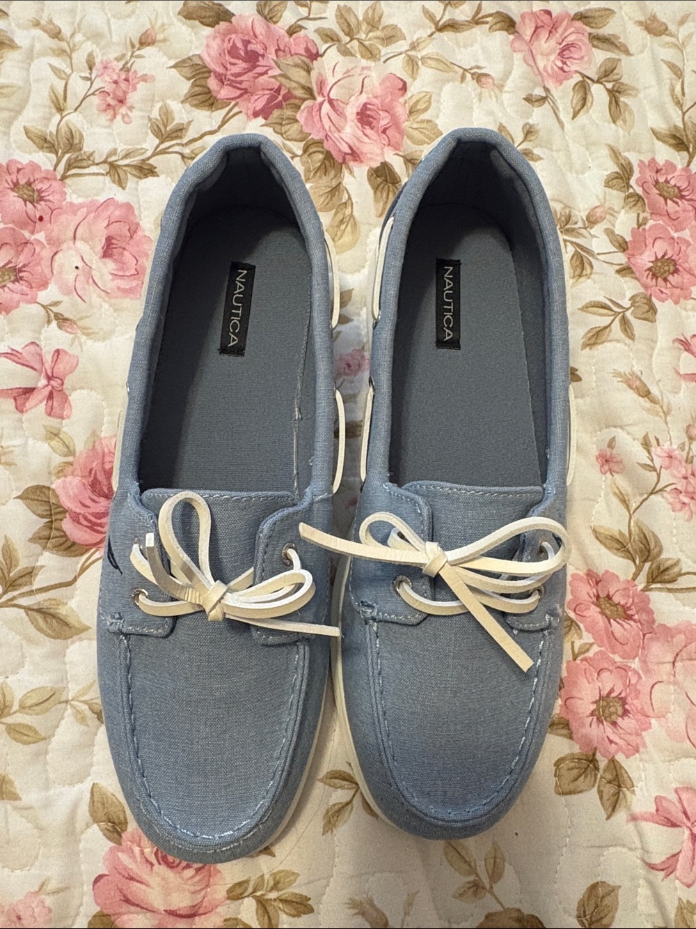 Nautica Light Blue Canvas Boat shoes  with Cream Laces - Women's
